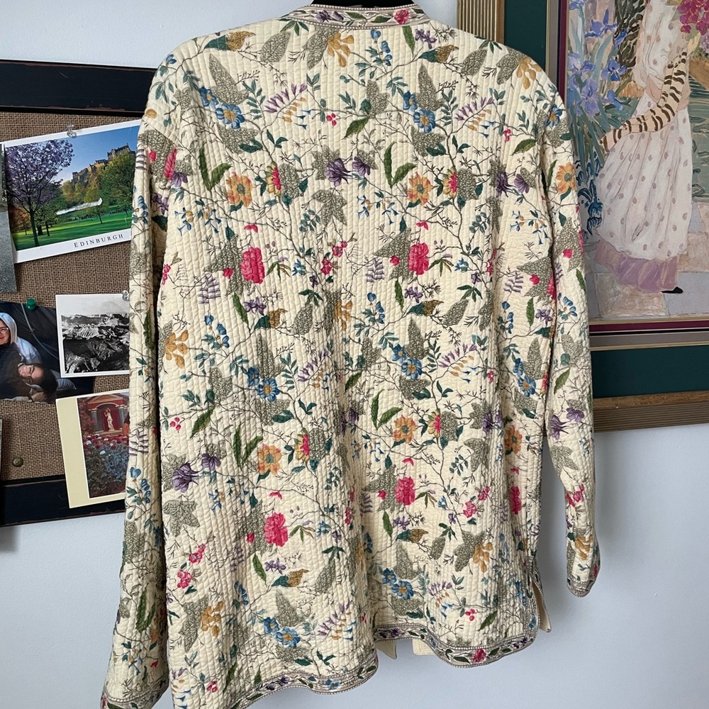 vintage gardencore quilted floral patterned button down jacket ivory size L - Picture 8 of 10